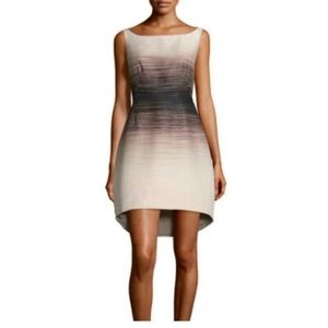 Halston Heritage Sleeveless Ombre Structured Dress, Buff/Black Size 10